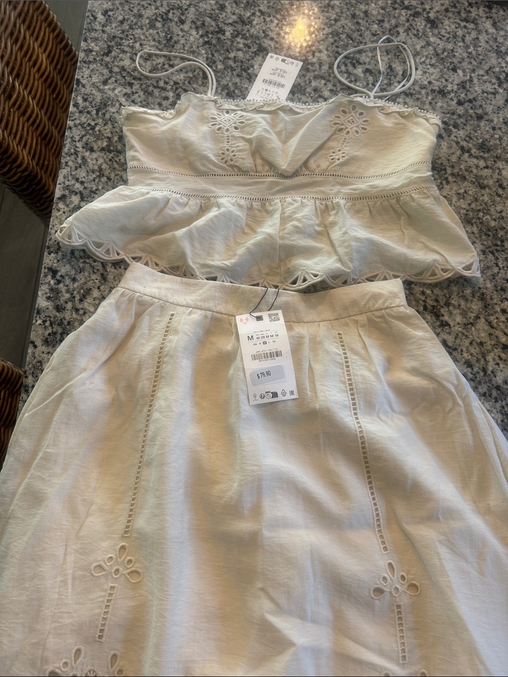 Zara Cream Eyelet Spaghetti Strap Two-Piece Set